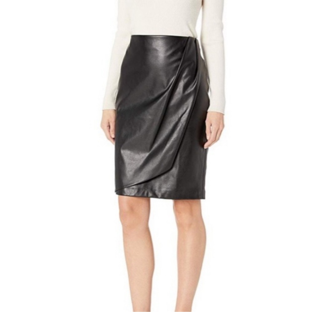 CALVIN KLEIN FAUX LEATHER WRAP SKIRT